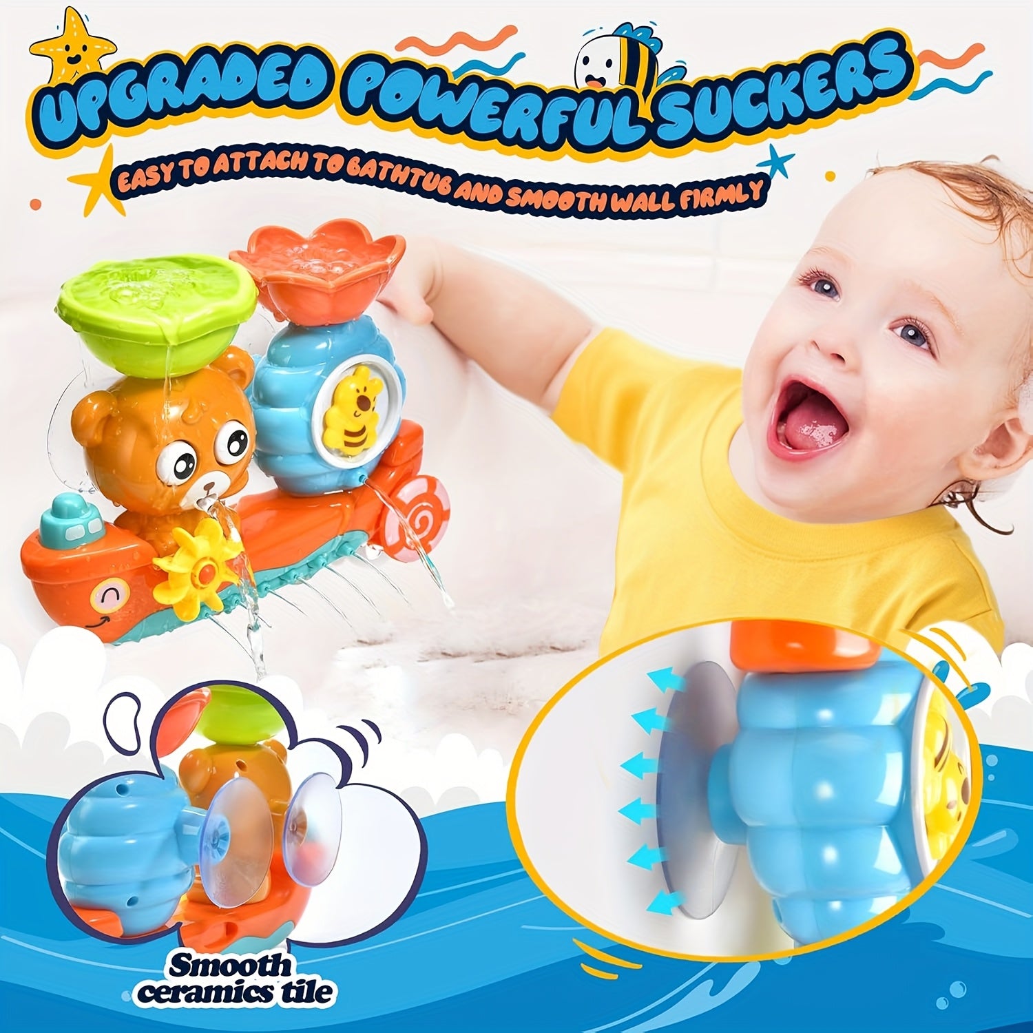 Bear Boat Bath Toy for Toddlers with Suction Cups