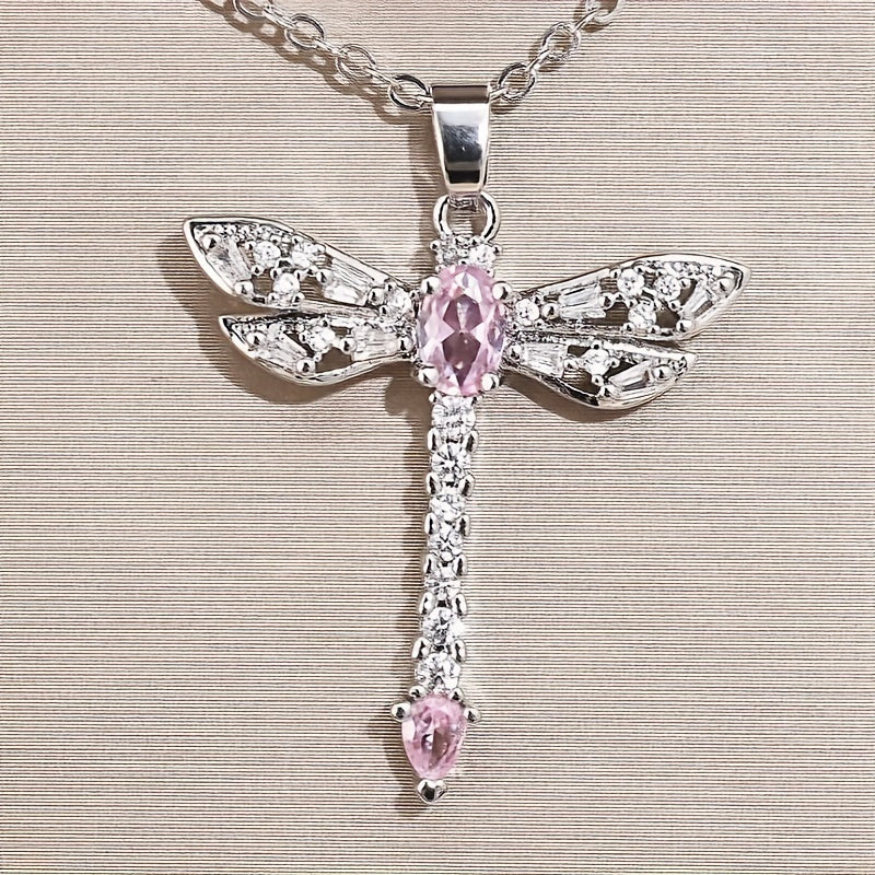 Glitter Dragonfly Pendant Necklace Lady's Birthday Gift Wedding Jewelry