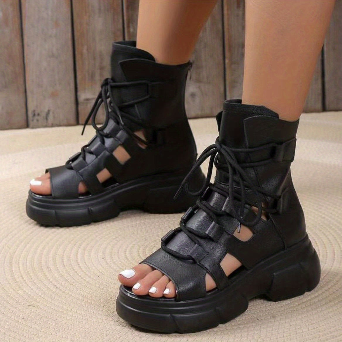 Women's High Top Platform Sandals Cut Out Breathable Shoes