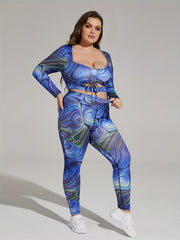  Printed Cut Out Crop Top & Leggings Set