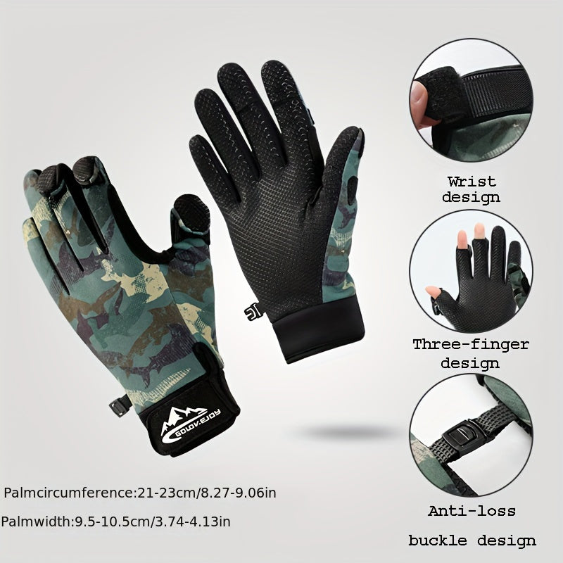 Warm Gloves for Outdoor Fishing Cycling Three Finger Flip Touch Screen Anti-Slip