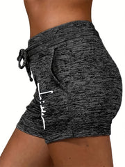 Faith Print Drawstring Casual Shorts Women's Clothing