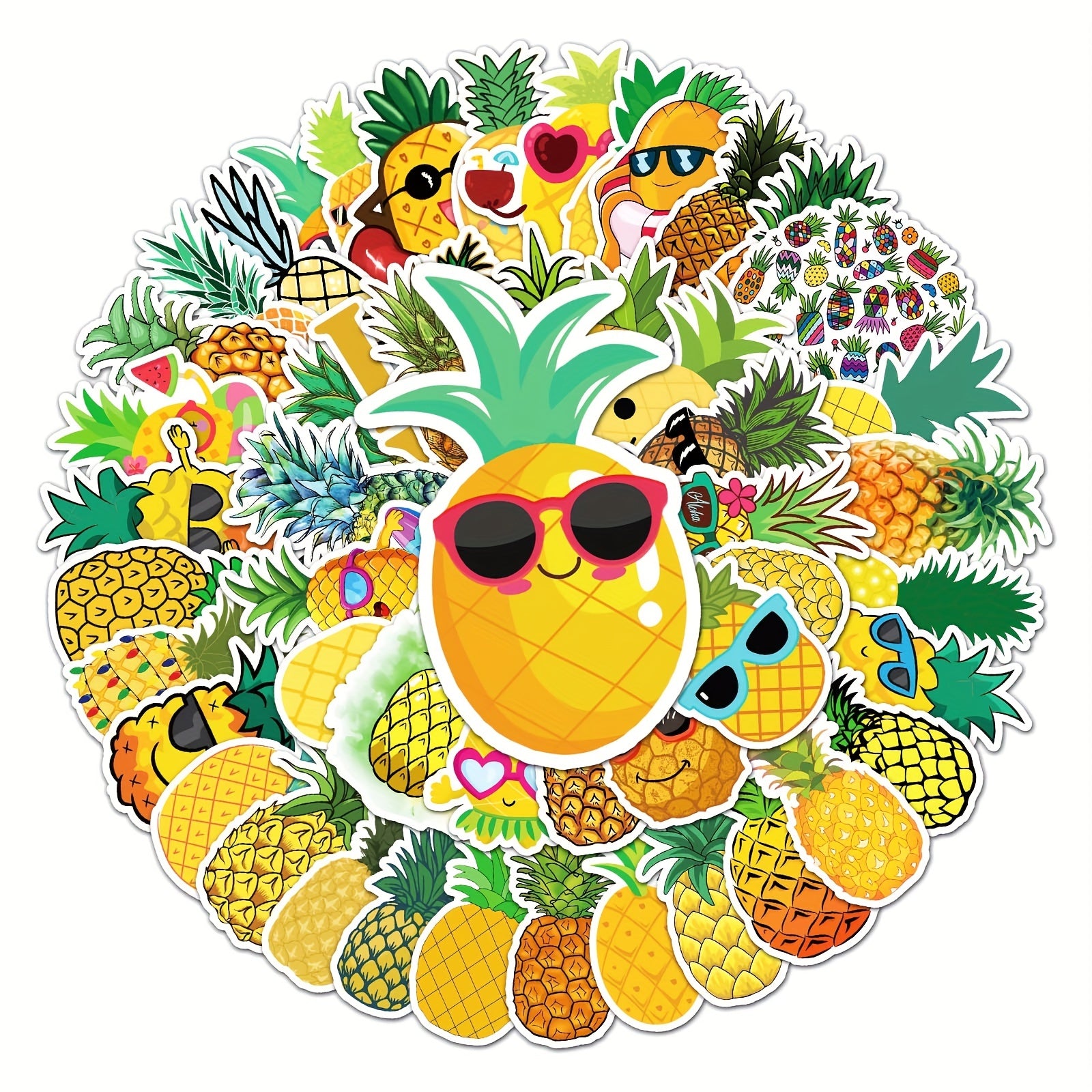 50 Pineapple Pattern Waterproof Stickers Water Bottles Laptop Luggage