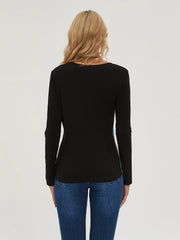 Block Long Sleeve V Neck Pullover Tops Women's Tops