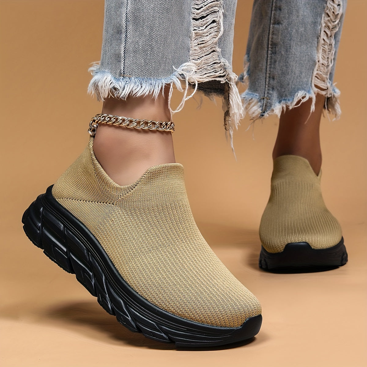 Mesh Breathable Slip-On Running Shoes Soft Comfortable Shock Absorption