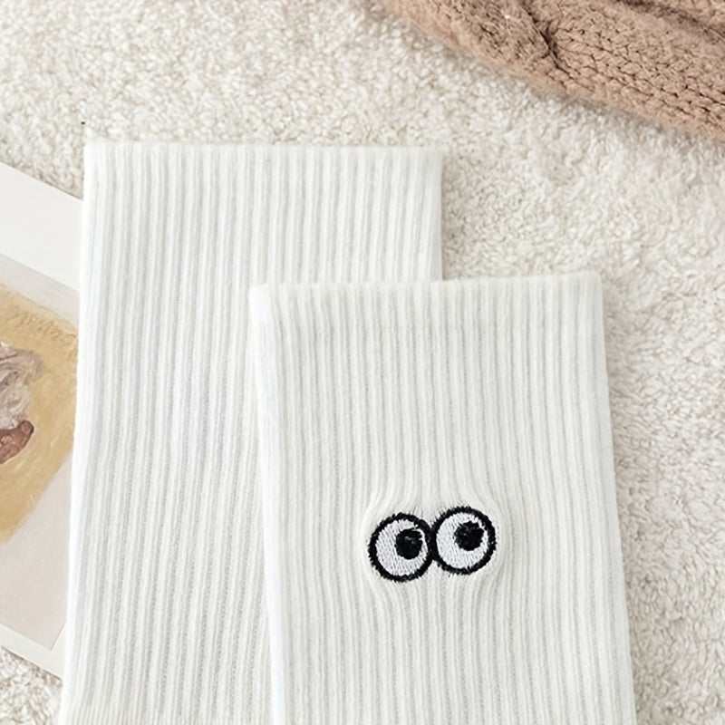 5 Pairs Expression Print Ribbed Socks for Women