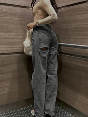 Loose Fit Straight Jeans High Waist Denim Pants Women's Clothing
