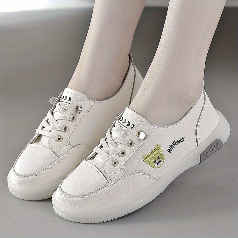 Women's Bear Pattern Flat Sneakers Lace Up Low Top Shoes