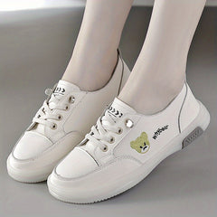 Women's Bear Pattern Flat Sneakers Lace Up Low Top Shoes
