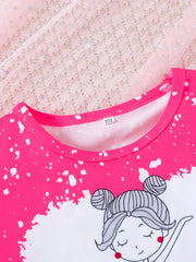 Girls Dancing Girl Graphic T Shirt & Heart Leopard Shorts Set