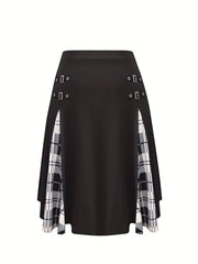  Gothic Skirt Women's Plus Plaid Chain Detail A line Skirt