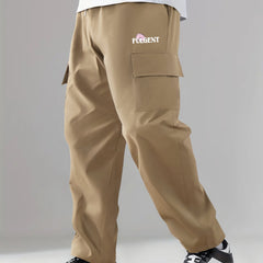Men's Printed Cargo Pants Pocket Waist Drawstring Stretch Casual Pants