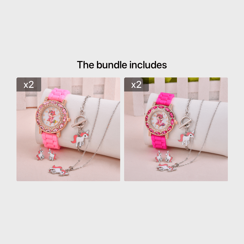 Unicorn Watch Necklace Earrings Set for Girls