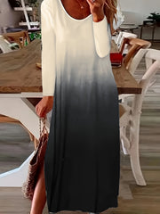 Women's Plus Ombre Long Sleeve Round Neck Maxi Dress