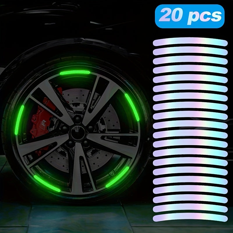 20pcs Wheel Luminous Reflective Stickers Fluorescent Green Stripes