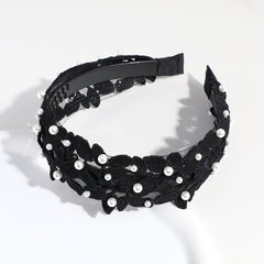 Vintage Lace Leaf Faux Pearl Hairband Solid Boho Headband