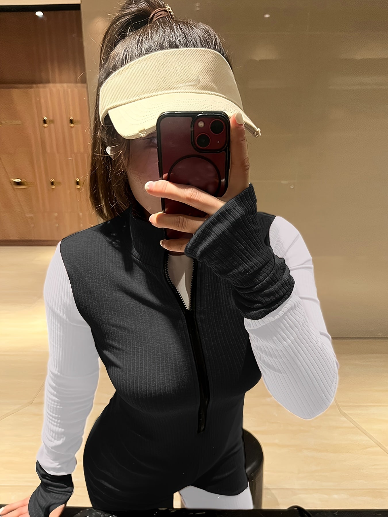 High Neck Zip Up Jumpsuit Long Sleeve Casual