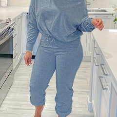  Solid Long Sleeve Top & Pants Outfit Set