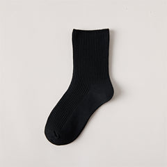 Women's Solid Ribbed Crew Socks Soft & Comfy Mid Tube Stockings