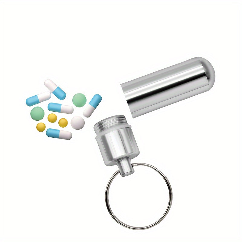 Stainless Steel Waterproof Pill Case Keychain - Outdoor Travel Camping Holder