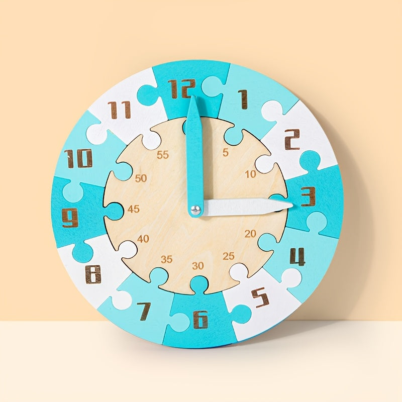 Wooden Jigsaw Puzzle Clock Time Learning Toy for Kids