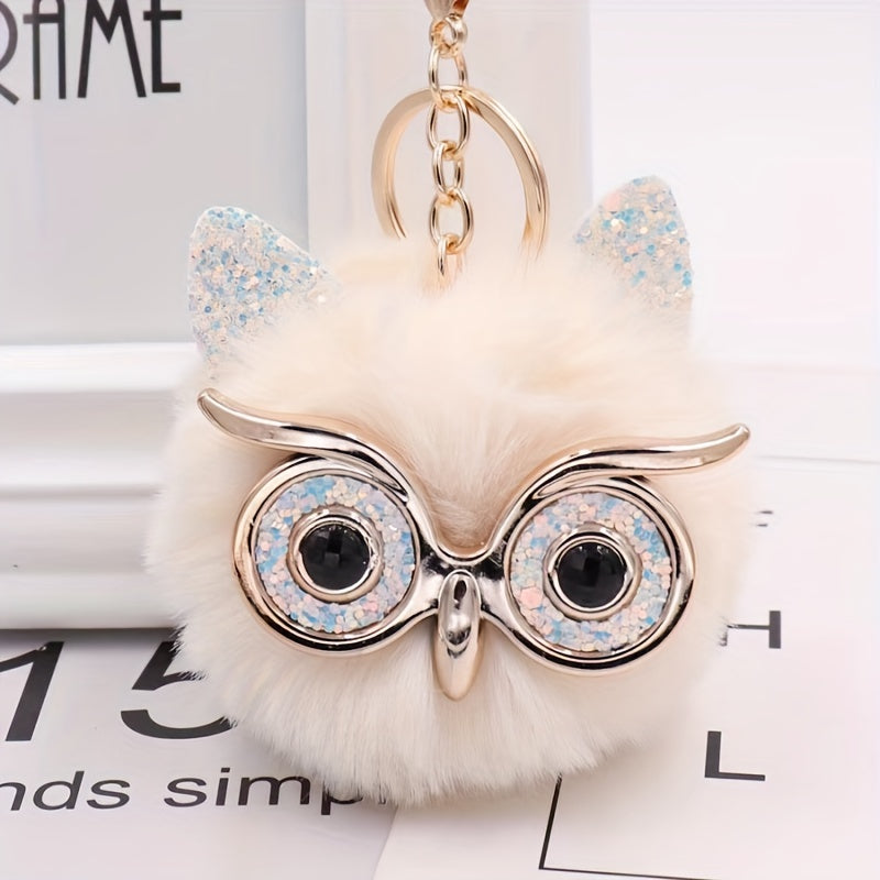 Glasses Owl Plush Keychain Bag Pendant Car Key Chain Accessories