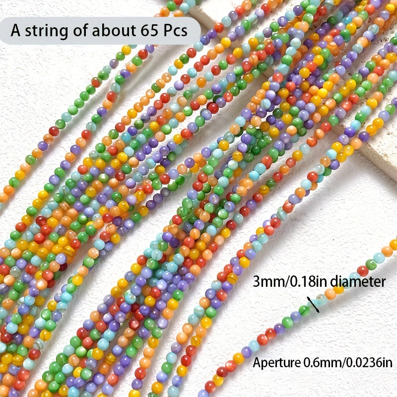 3mm Colored Natural Shell Beads Round Loose Beads DIY Jewelry 65p