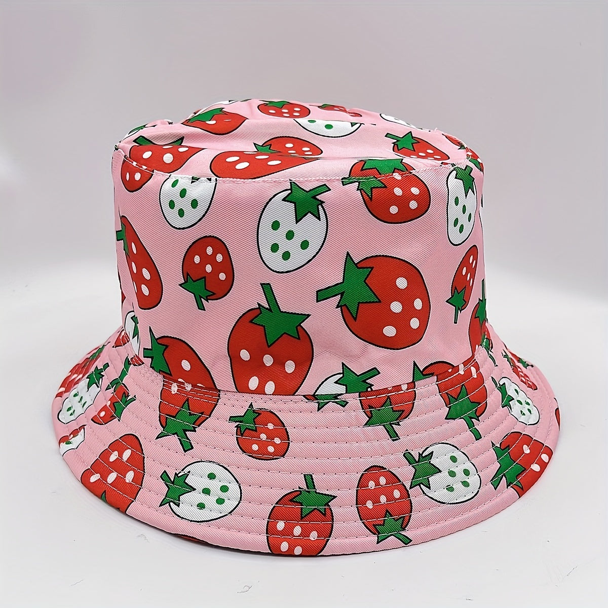 Pink Strawberry Print Bucket Hat Reversible Basin Hat For Women