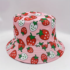 Pink Strawberry Print Bucket Hat Reversible Basin Hat For Women