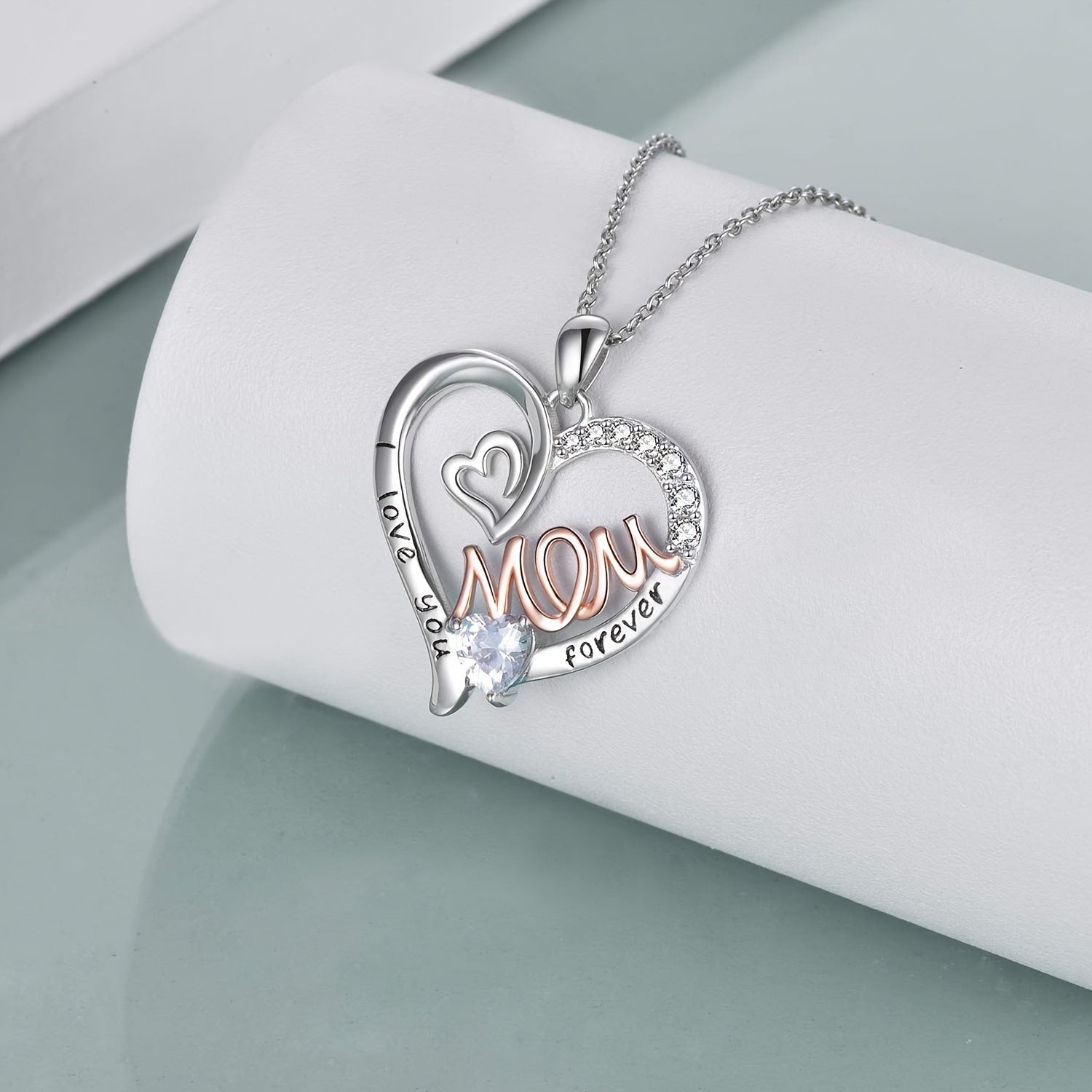 Heart Shape Pendant Necklace with Zircon Inlay