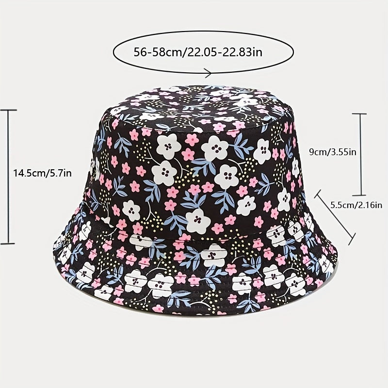 Floral Print Reversible Bucket Hat Lightweight Fisherman Cap