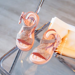Girls Rhinestone Bow Sandals Open Toe Non-slip Party Beach Sandals