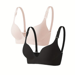 2pcs Solid Push Up Bras Comfy T Shirt Bra Women's Lingerie