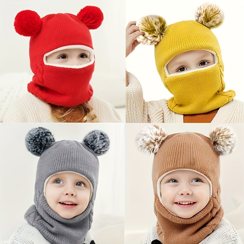 Winter Kids Hat & Scarf 2-in-1 Knitted Ear Protection Head Cover