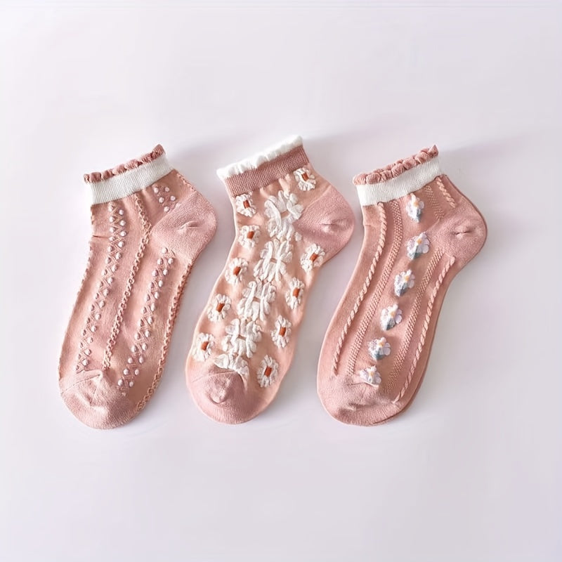6 Pairs Floral Print Socks & Lightweight Low Cut Ankle Socks