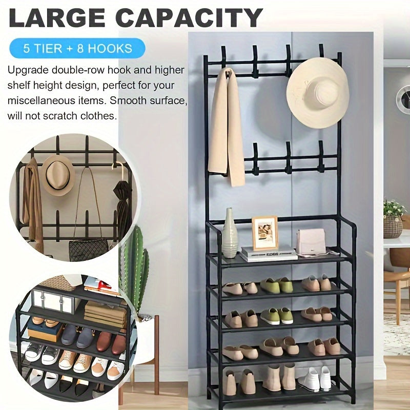 Layer Clothes Storage Rack With Shoe Storage Rack, Standing Clothes Metal Stand