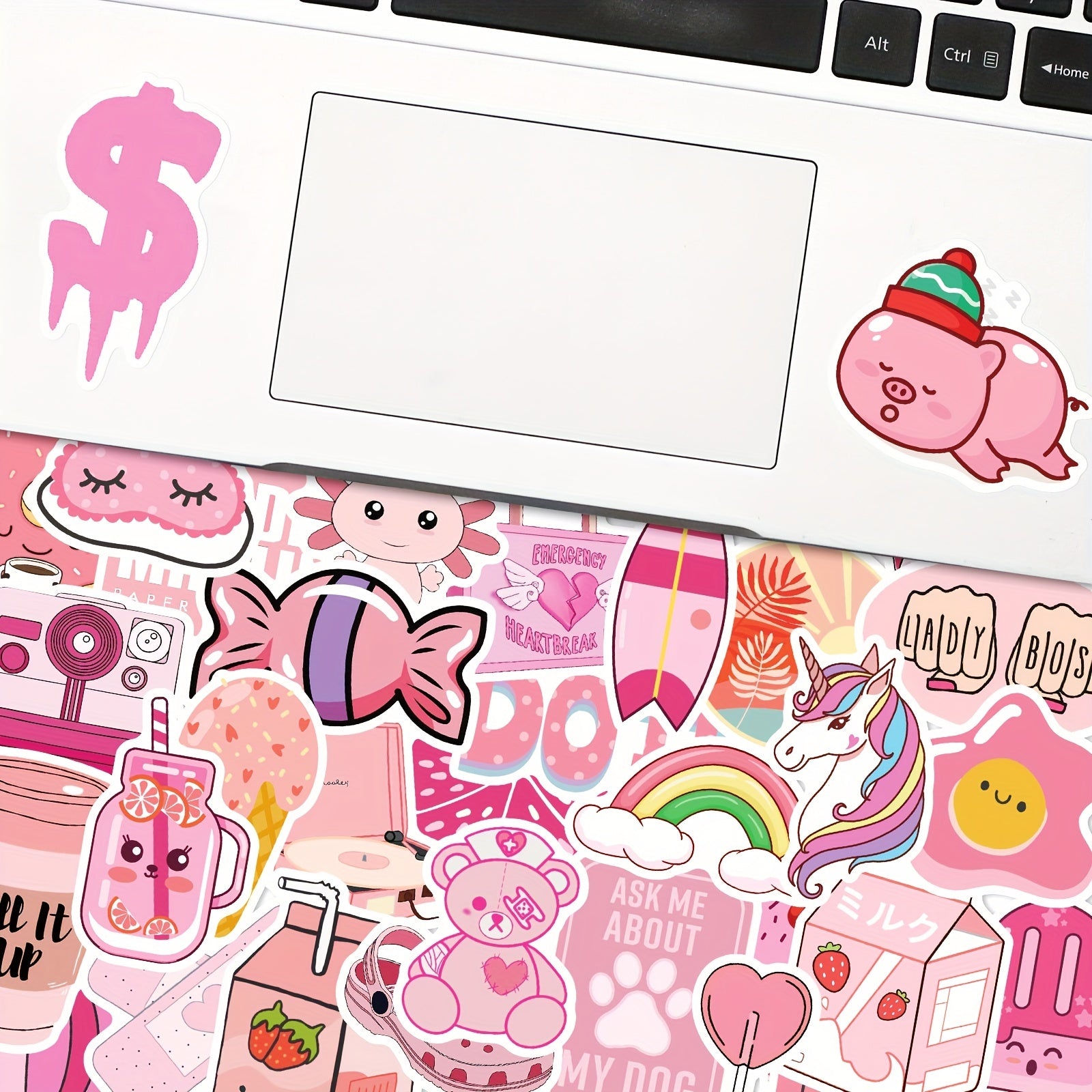 50 Pink Decal Stickers for Laptop and Water Bottle - Cute Vinyl Stickers