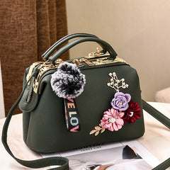 3D Floral Decor Handbag Faux Leather Crossbody Bag Women's Top Handle Purse