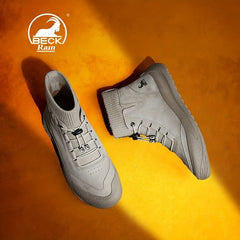 Men's No Tie Lace up Boots Casual Walking Shoes Sock Shoes