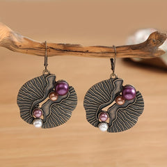Exaggerated Shell Fan Earrings with Faux Pearls