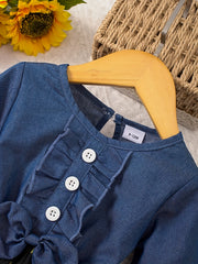 Cute Baby Girl's Denim Dress with Floral Print