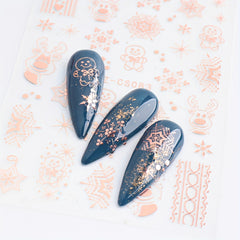 2pcs Christmas Nail Art Stickers Rose Golden & Snowflakes Gingerbread