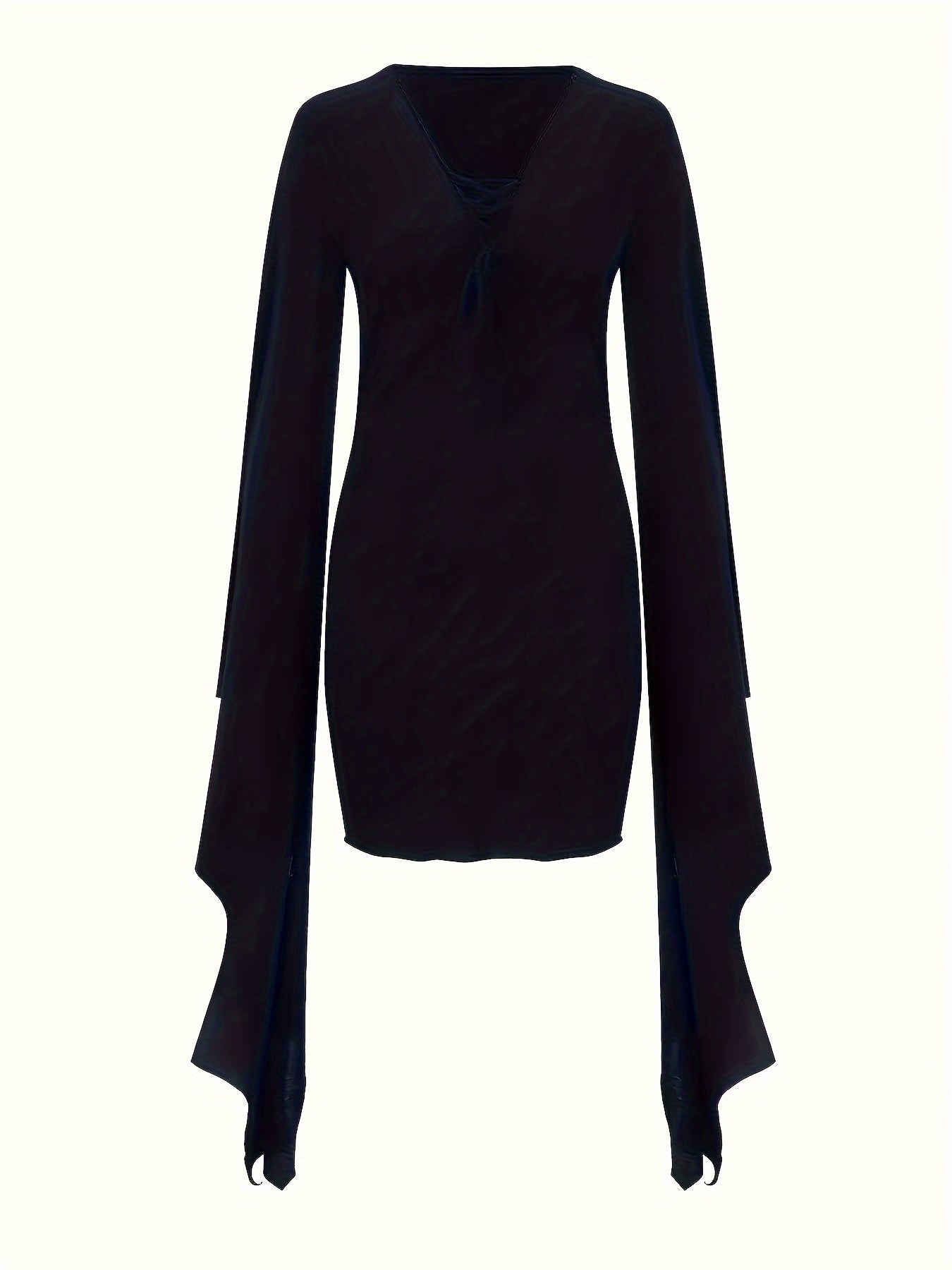  Goth Dress Women's Plus Solid Bell Sleeve V Neck Lace Up