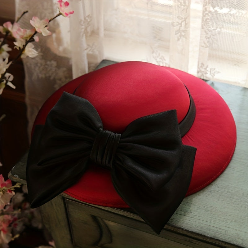 French Style Church Fascinator Hat Solid Bow Decor Derby Hat