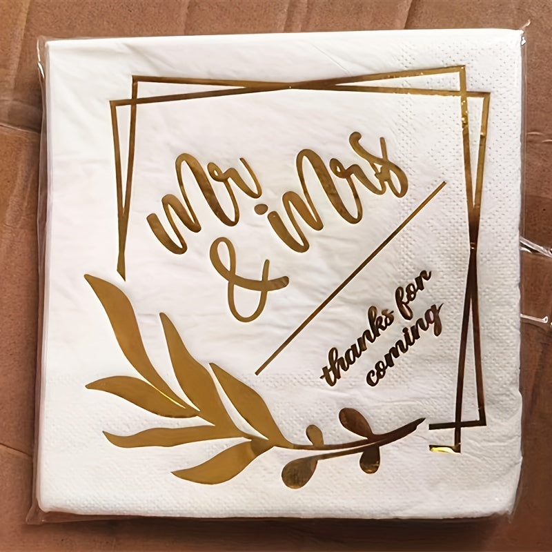 20pcs Mr And Mrs Foil Beverage Napkins Wedding Shower Table Decor