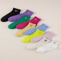 10 Pairs Smiling Print Socks Comfy & Breathable Mid Tube Socks