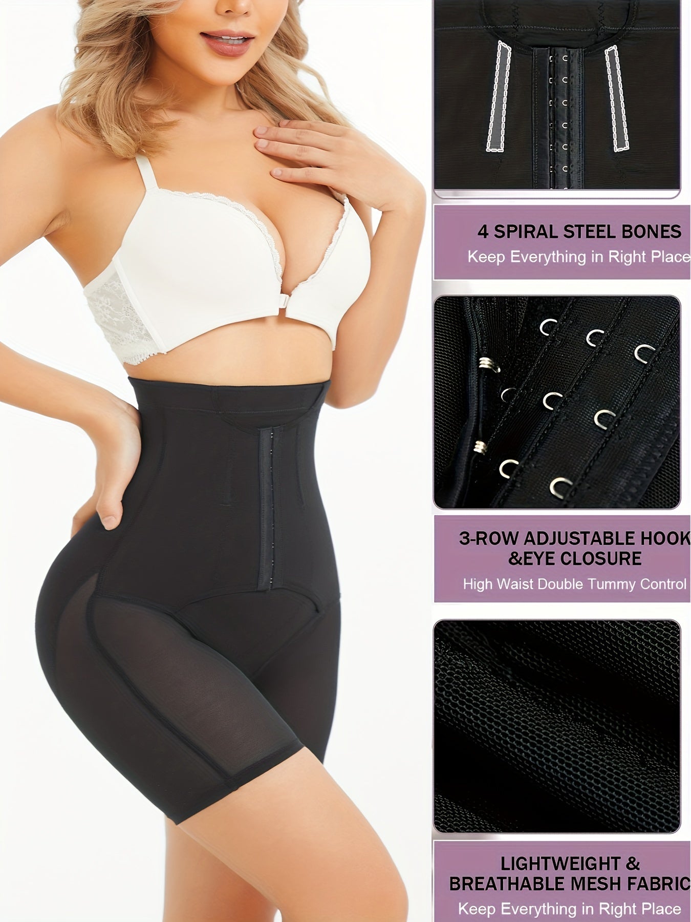 Front Buckle Shaping Shorts Tummy Control Compression Slimming Shorts