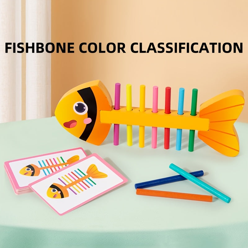 Wooden Fishbone Sorting Game Toy for Kids - Educational Puzzle