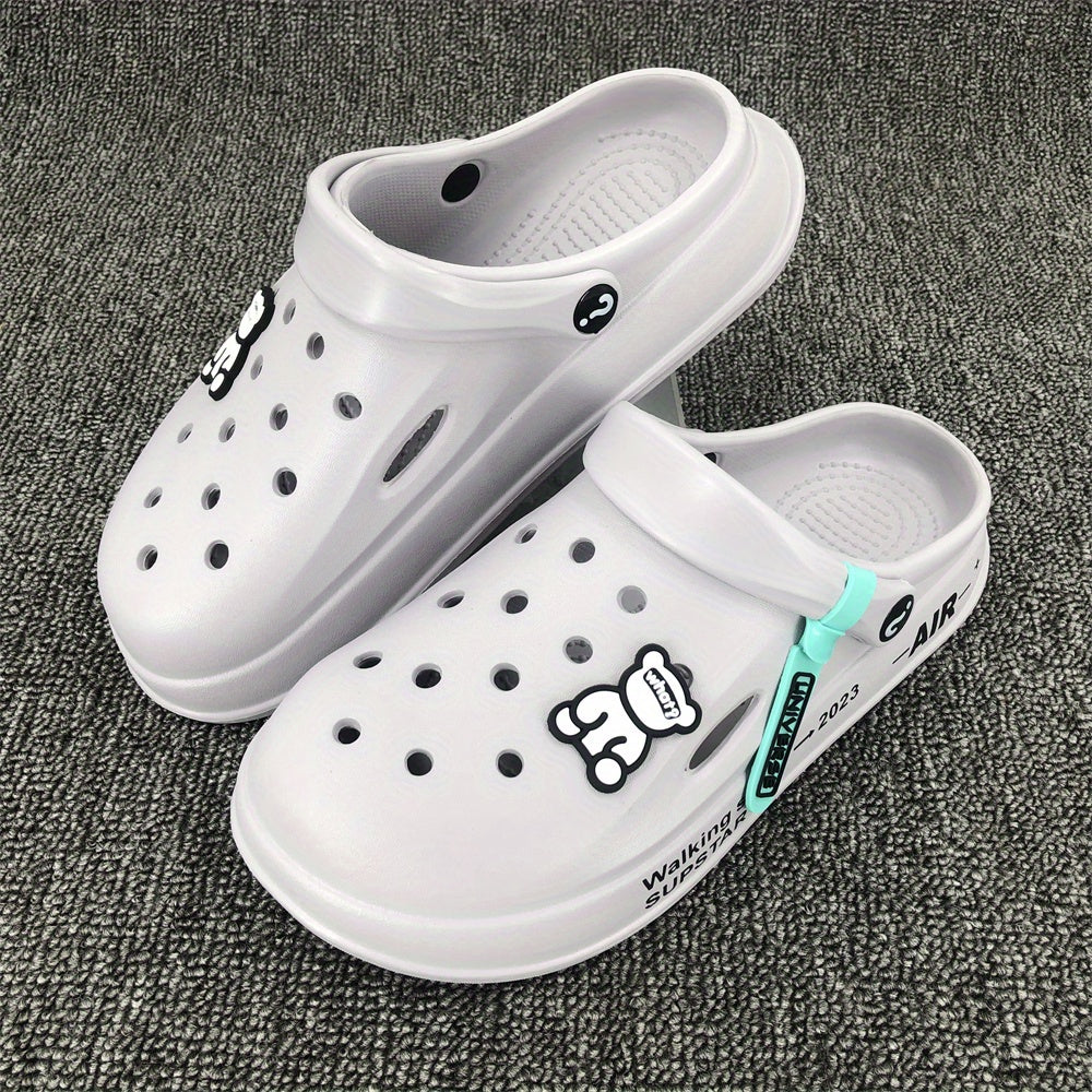 Men's Cartoon Bear Clogs w/ Charms Garden Shoes Non Slip Sandals