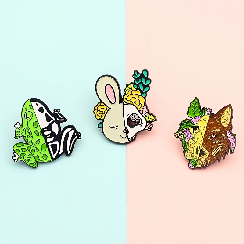 Half Skeleton Animal Brooch Novelty Design